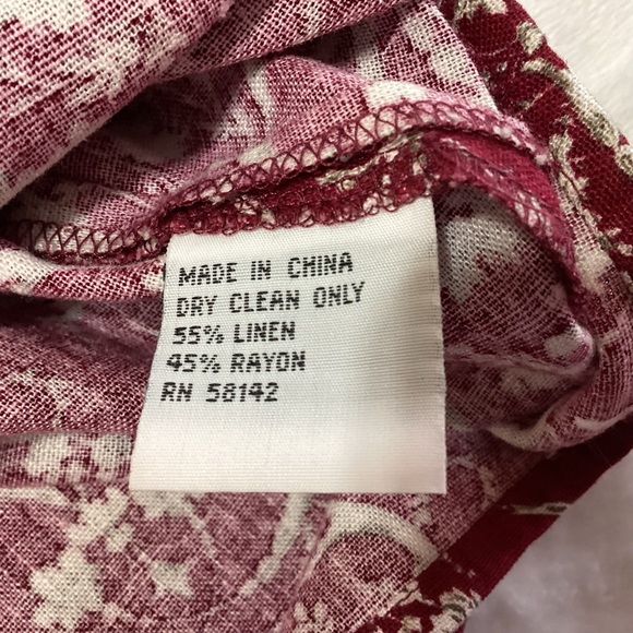 Talbots Petites Burgundy Red White Floral Sleeveless Dress Size 4 Linen Rayon - Picture 8 of 8